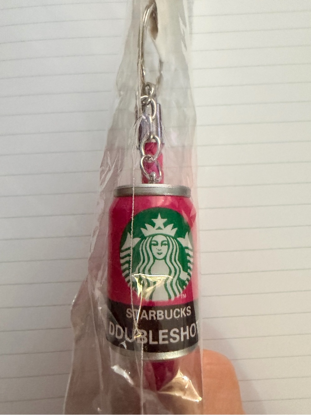 Starbucks Pink Can keychain with Green Logo